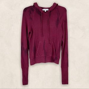 Red Haute Revolve Loungewear Long Sleeve Ribbed Tie Dye Hoodie in Wine S